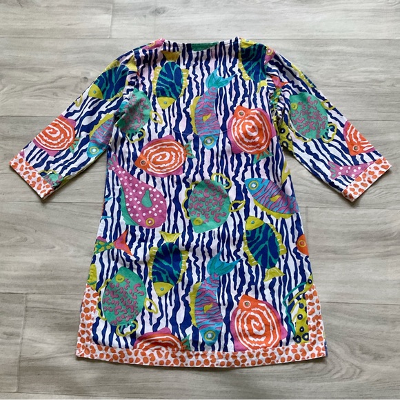 Gretchen Scott Spring Summer Colorful Fish Print Tunic Dress Size 10 / 12 - Picture 9 of 11